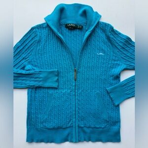 Lauren Ralph Lauren Active Full Zip Cable Knit Cotton Sweater Woman’s Size S P